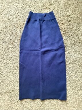 re:named Navy Pencil Knit Midi Skirt